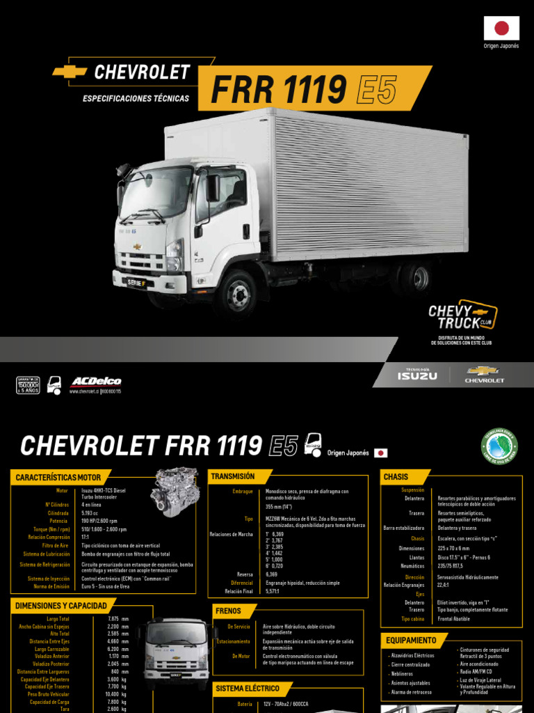 Ficha Técnica Chevrolet FRR 1119 | PDF | Engranaje | Vehículos de ruedas