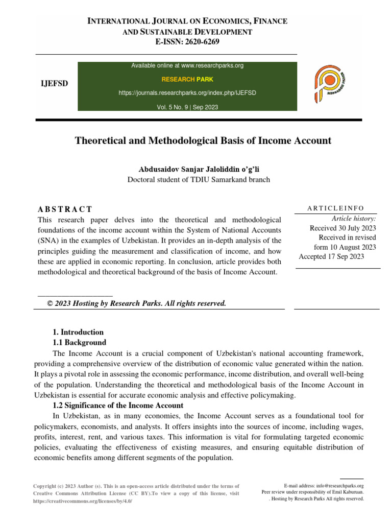 Theoretical and Methodological Basis of Income Account | PDF | Income ...