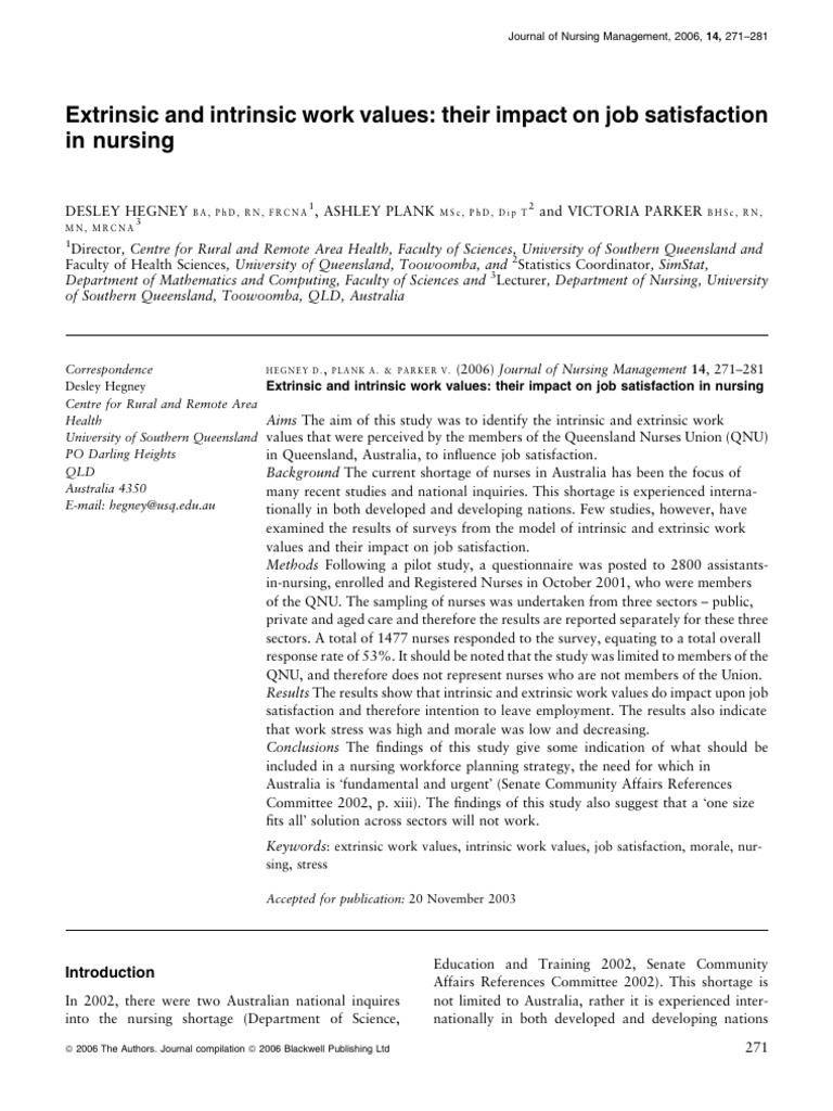 Impact of Work Values on Nursing Satisfaction | PDF | Nursing | Job ...