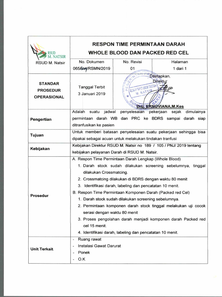 Spo 4 Respon Time Permintaan Darah WB Dan PRC | PDF