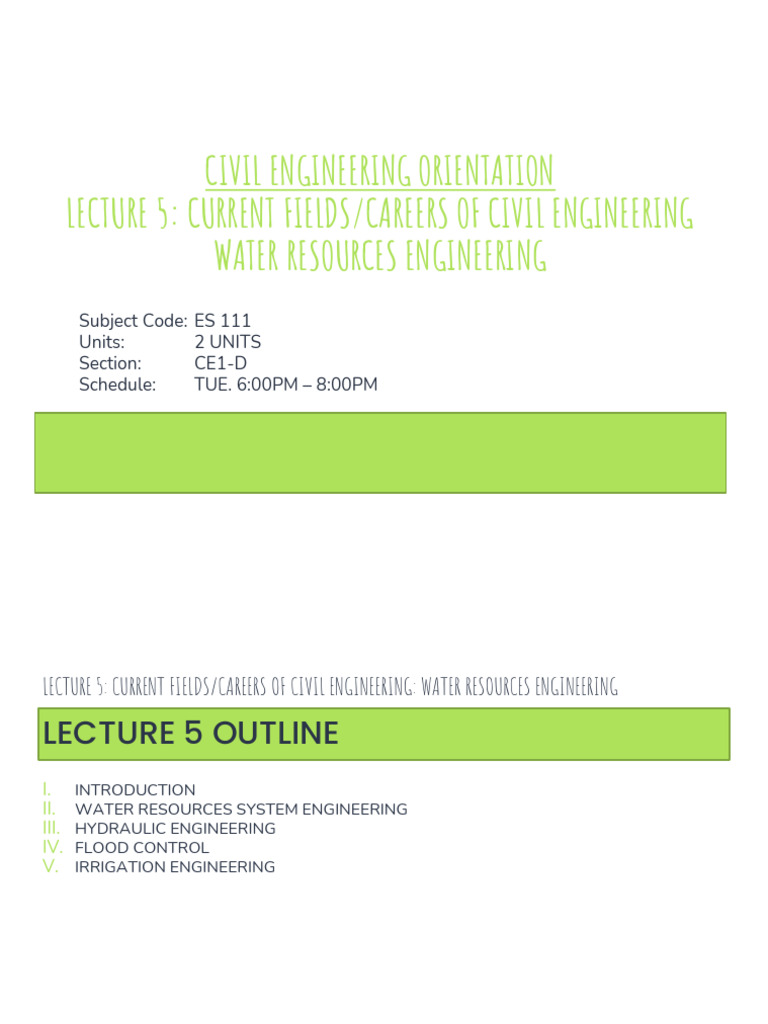 Lecture 5 - Current Fields of Civil Engineering Water Resources | PDF ...