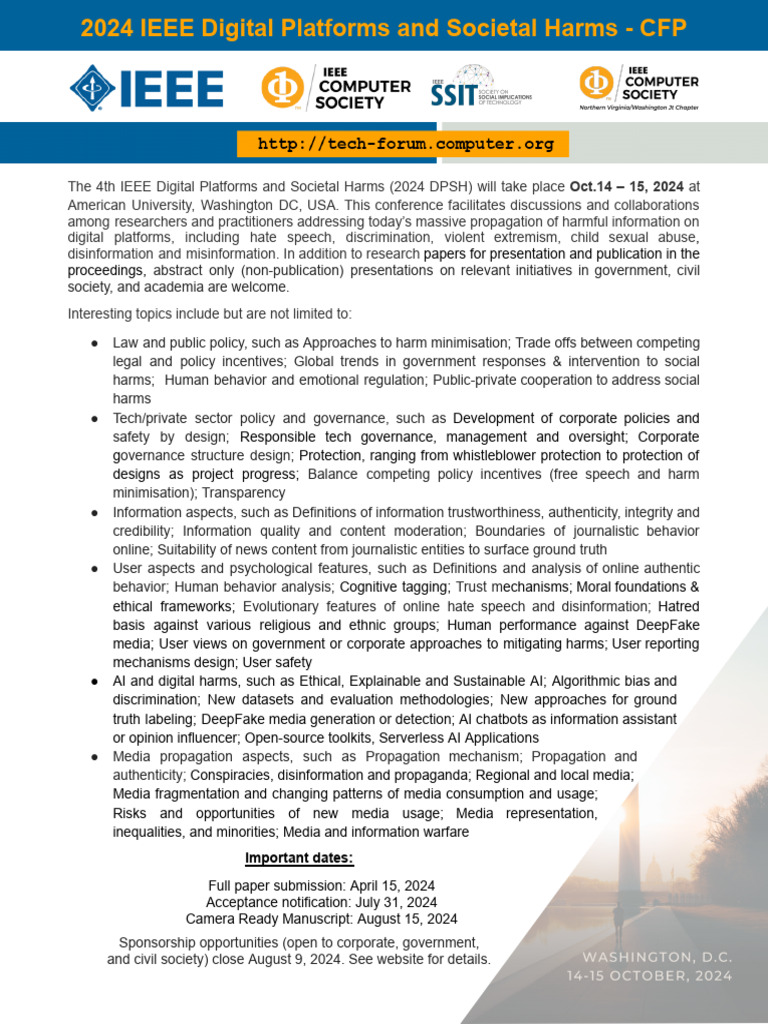 Call For Paper IEEE Conference On Digital Platform and Societal Harm (SCOPUS Indexed Conference