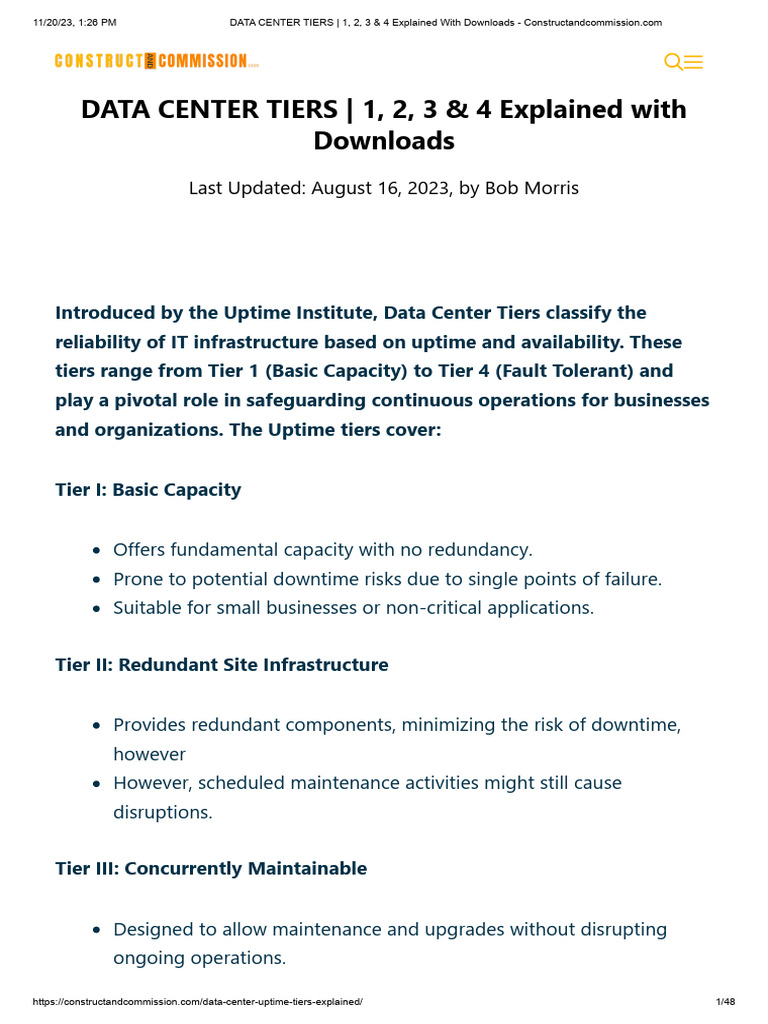 Data Center Tiers: 1 to 4 Overview | PDF | Data Center | Reliability ...