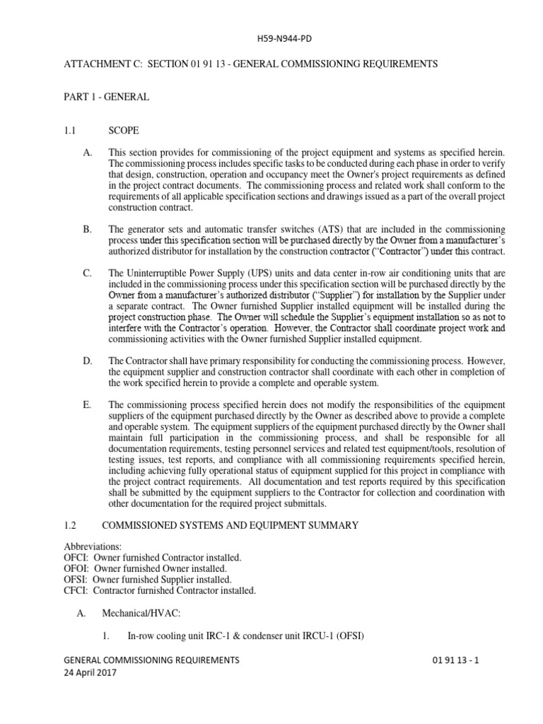 General Commissioning Requirements Guide | PDF | Specification ...