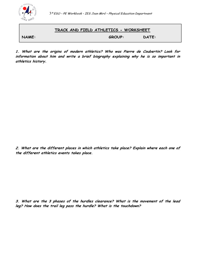 track and field worksheet | pdf | track and field | individual sports
