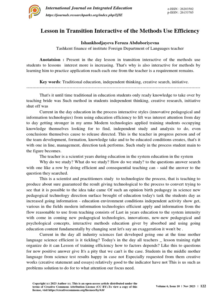 Lesson in Transition Interactive of The Methods Use Efficiency | PDF ...