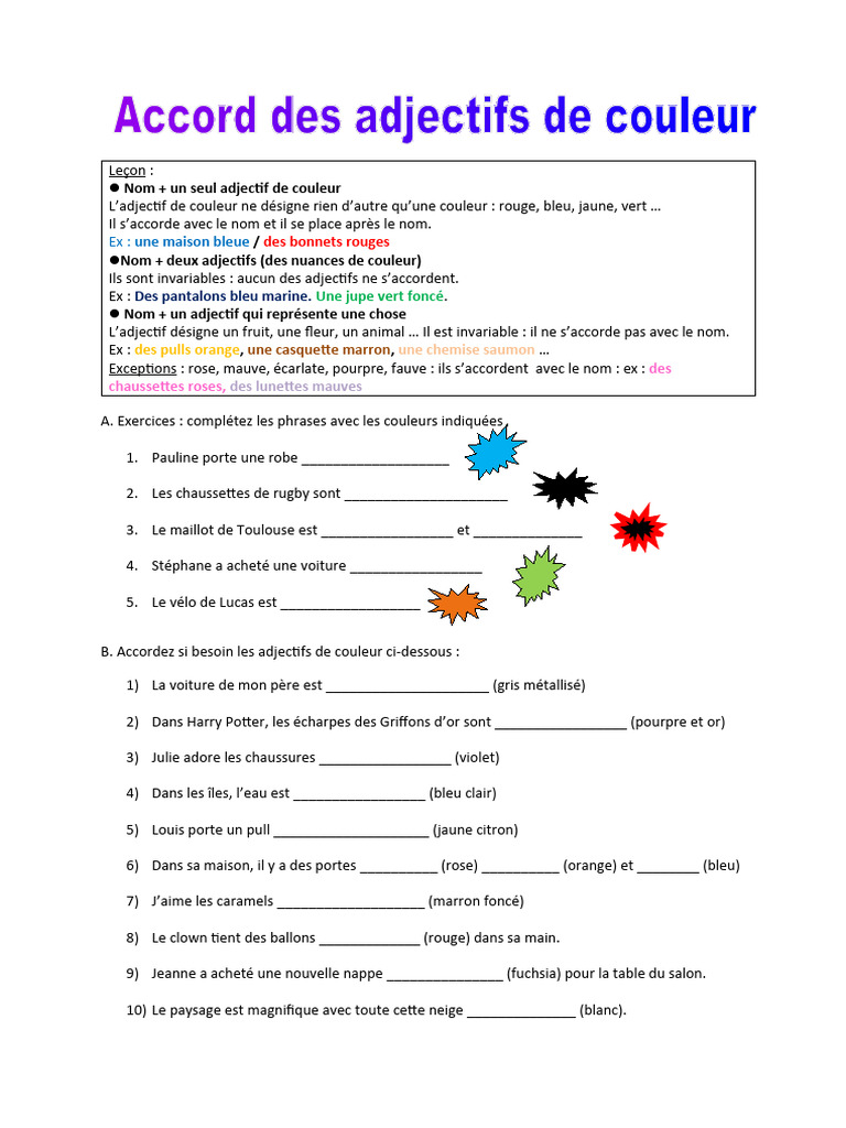 Accord des adjectifs de couleur | PDF