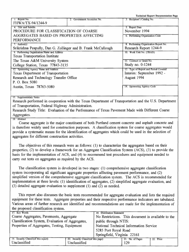Procedure For Classification Of Aggregates Pdf Concrete