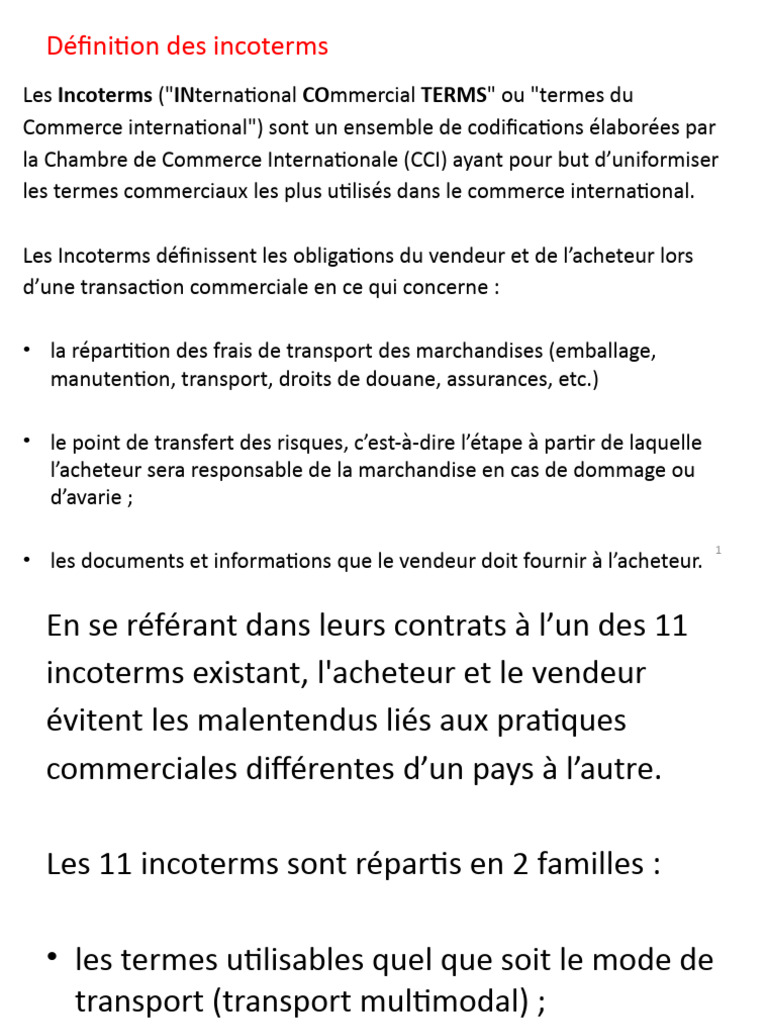 Définition des Incoterms et leur usage | PDF | Droit des affaires ...