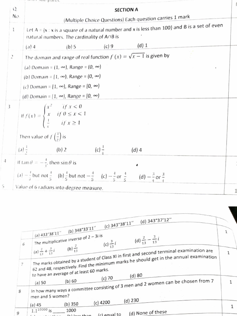 Math Ques Grade 11 | PDF | Function (Mathematics) | Elementary Mathematics