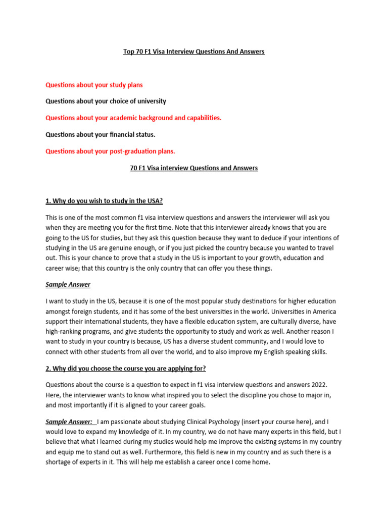 F1 Visa Interview Questions & Answers 2023 | PDF | Cost Of Living ...
