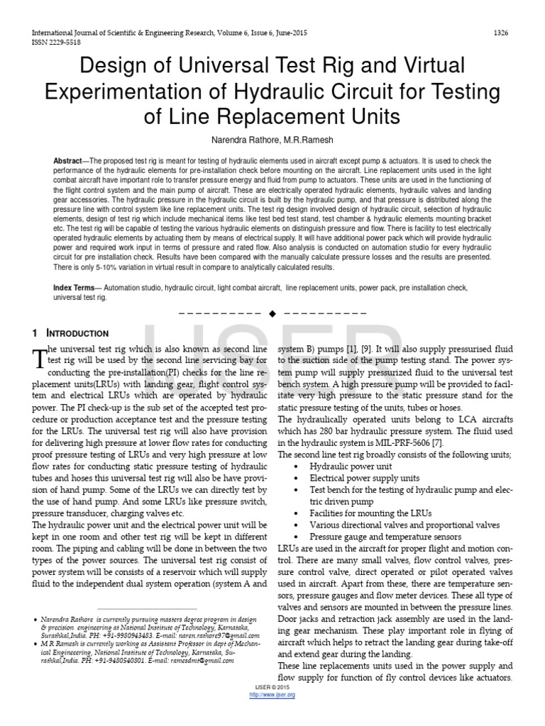 Hydraulic Test Rig Design for Aircraft | PDF | Valve | Pump