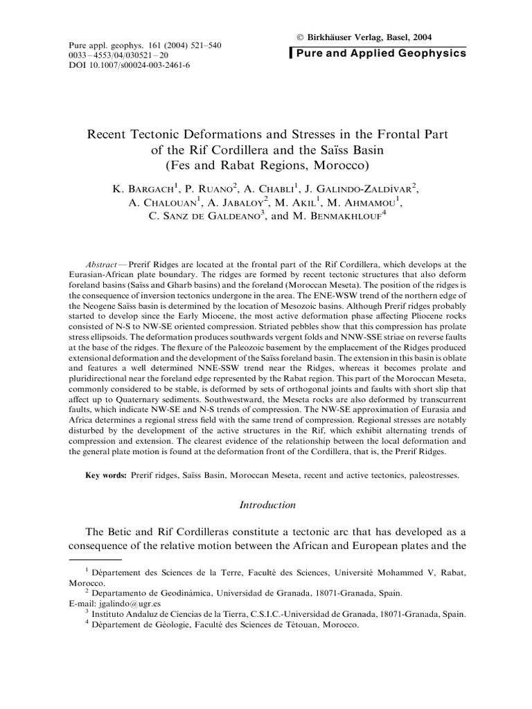 Tectonic Deformations in Rif Cordillera | PDF | Fault (Geology ...