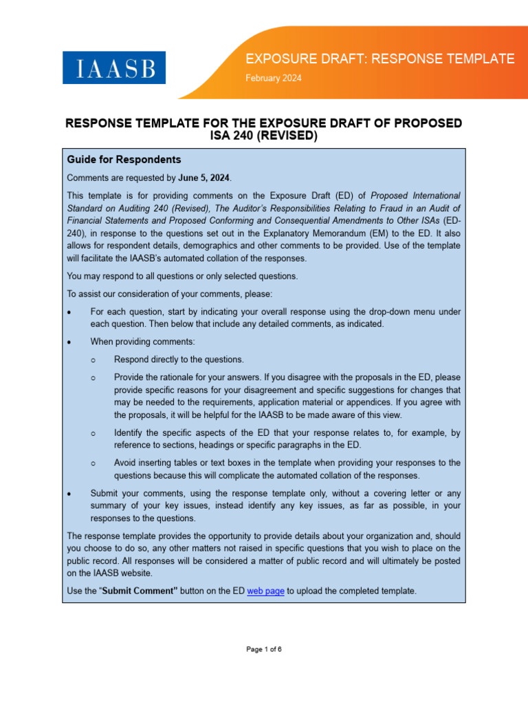 ISA 240 Revised: Response Template | PDF | Audit | Financial Audit