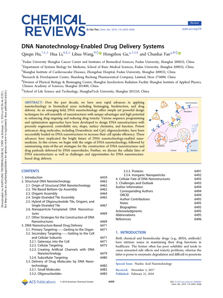 DNA Nanotech for Drug Delivery | PDF | Dna | Nanotechnology