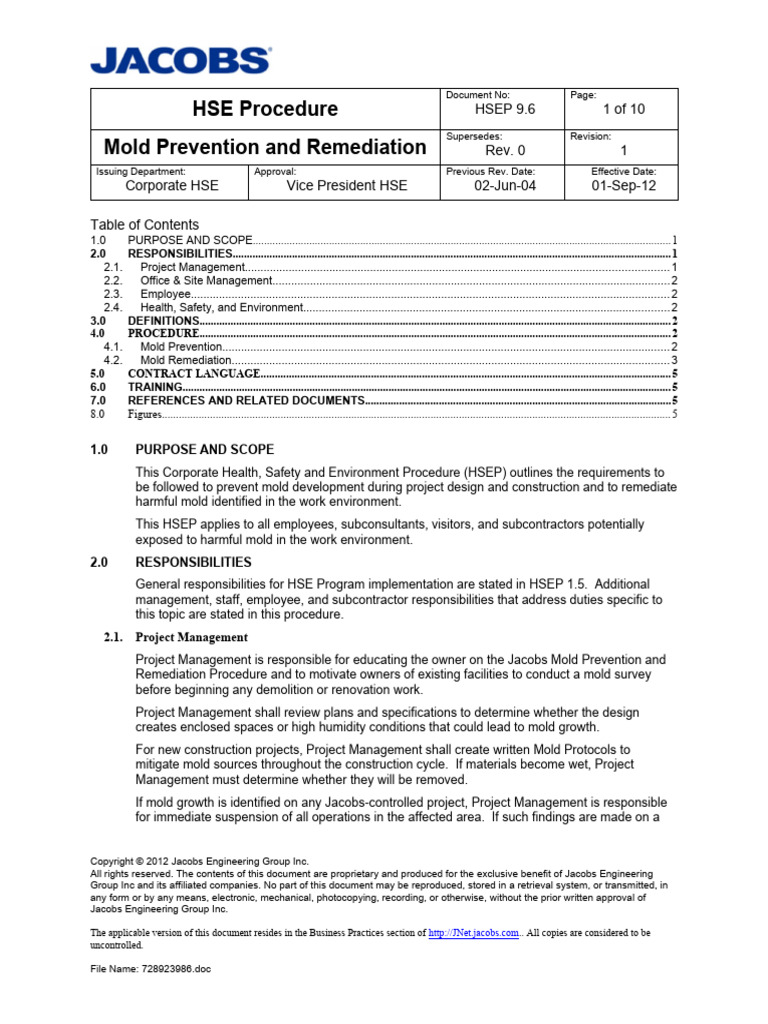 HSEP09-06 MoldPreventionRemediationRev1 | PDF | Mold | Occupational Hygiene