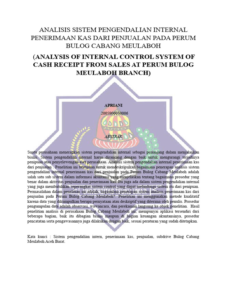 Analisis Pengendalian Kas di BULOG Meulaboh | PDF | Pengelolaan ...