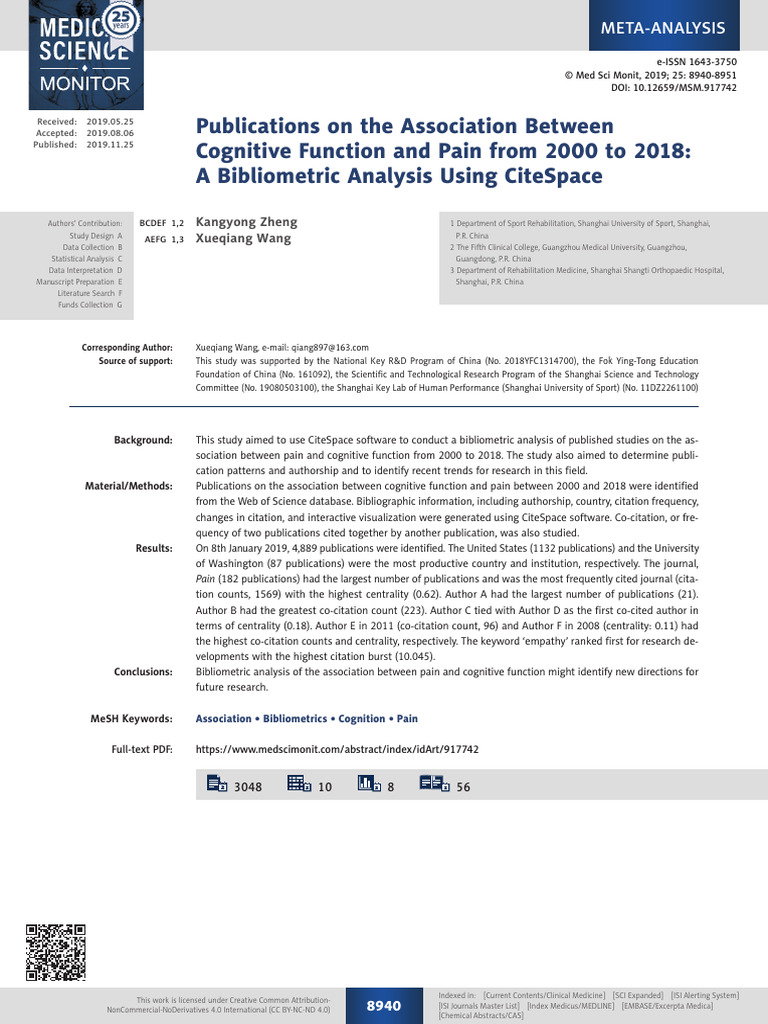 Publications On The Association Between Cognitive Function and Pain ...