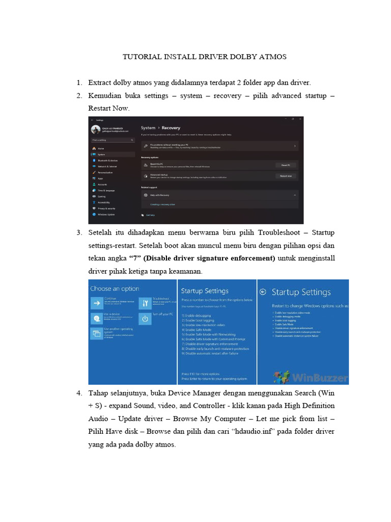 Panduan Instalasi Driver Dolby Atmos | PDF