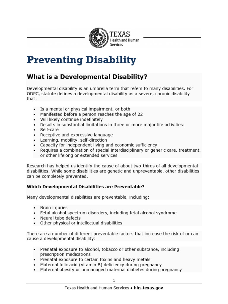 Preventing Developmental Disabilities | PDF | Prenatal Development ...