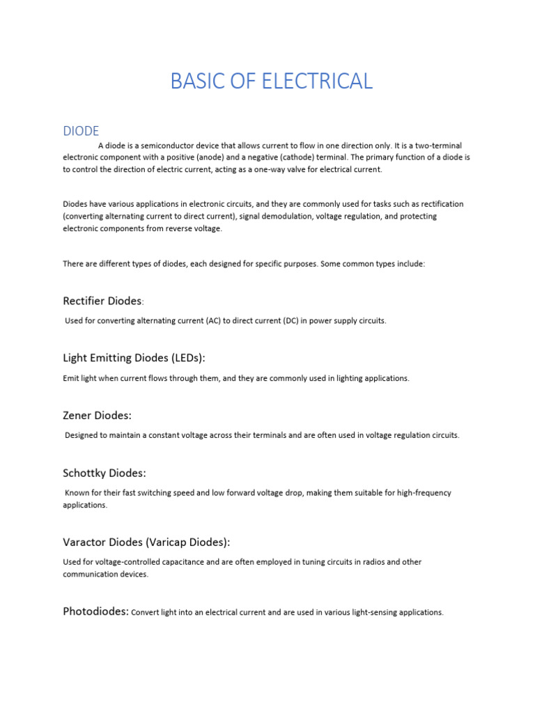 Basics Of Electrical Engineering For Interview