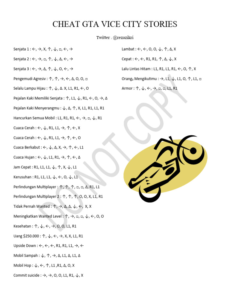 Cheat Gta Vice City Stories | PDF