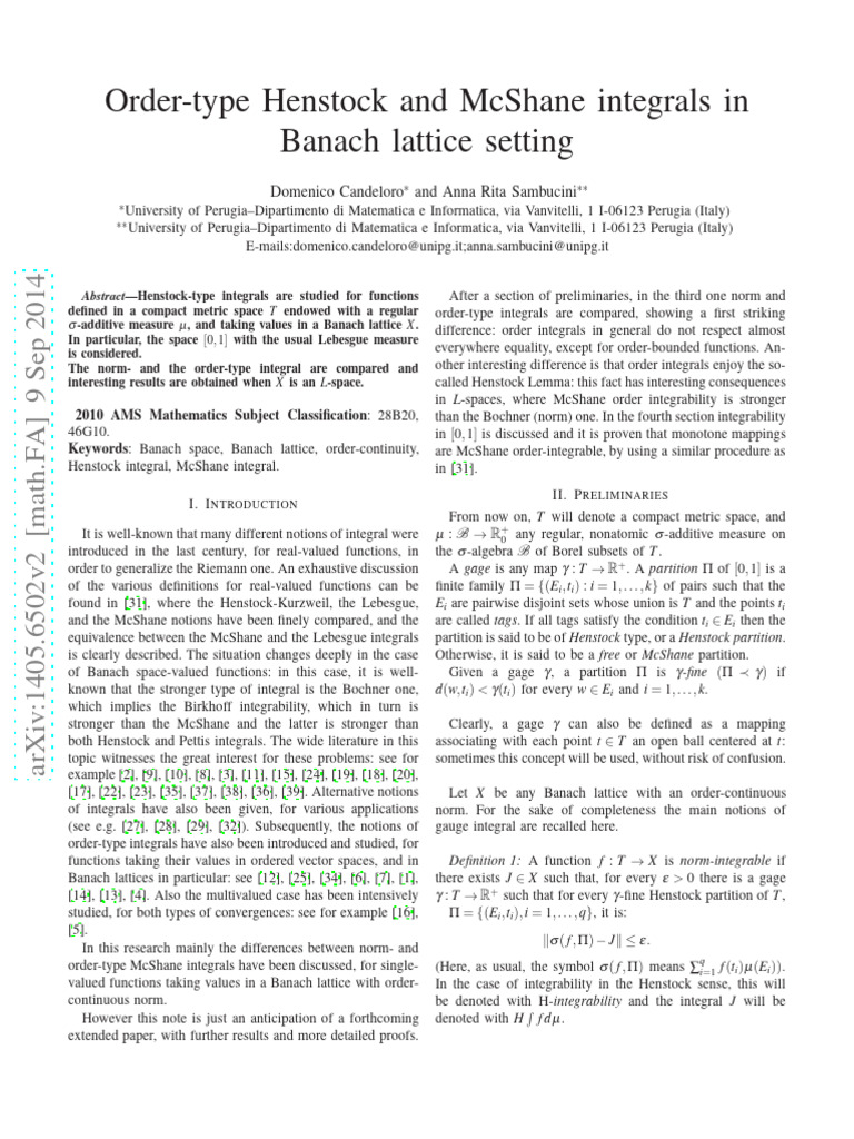 Order-Type Integrals in Banach Lattices | PDF | Lebesgue Integration ...