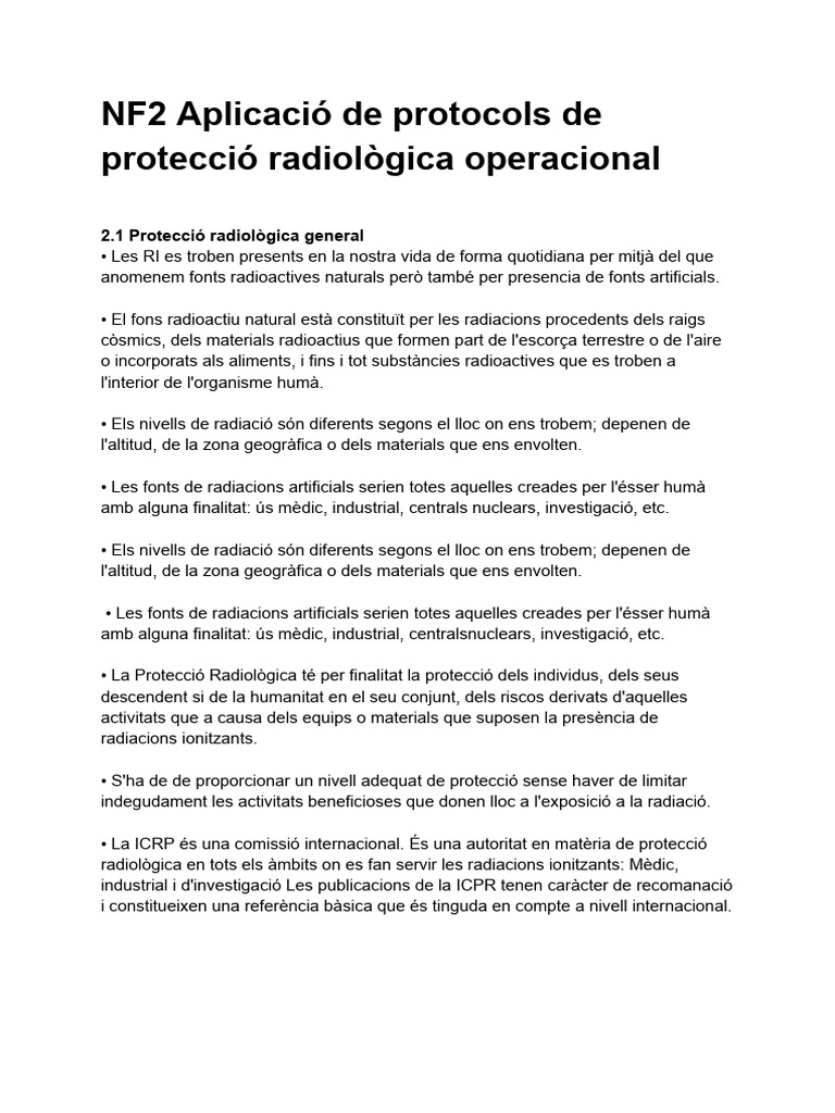 Protecció Radioloògica NF2 | PDF