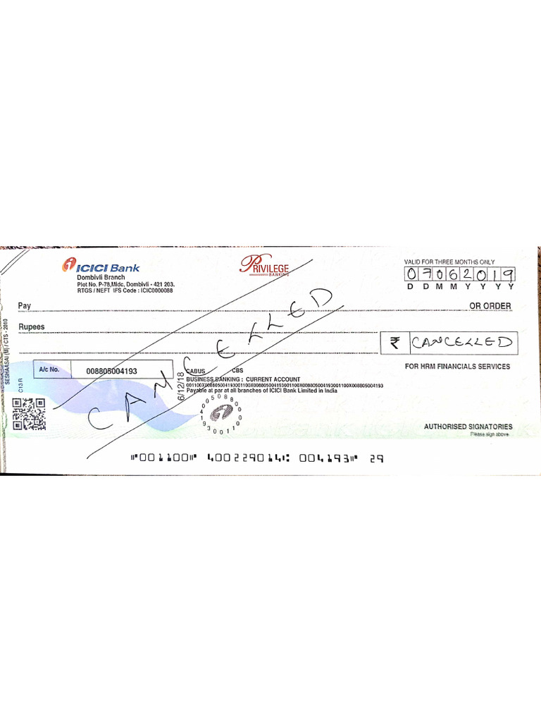 HRM Finan Cancelled Cheque | PDF