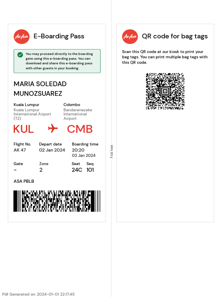EBoarding Pass QR Code For Bag Tags PDF