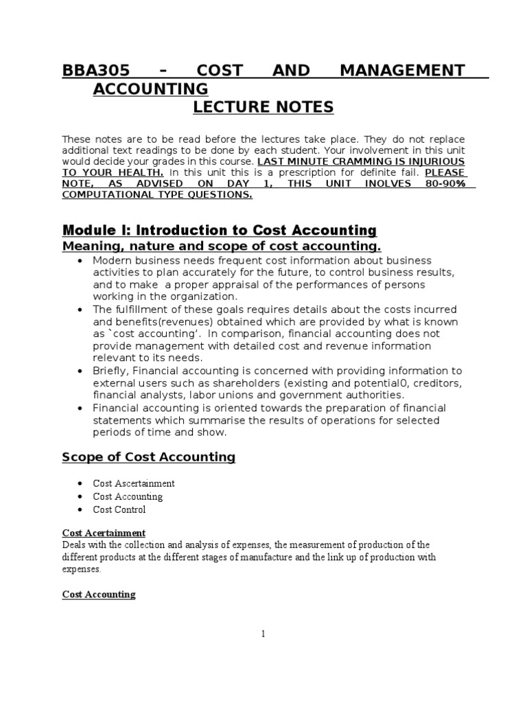 Cost and Management Accounting Overview | PDF | Cost Accounting ...