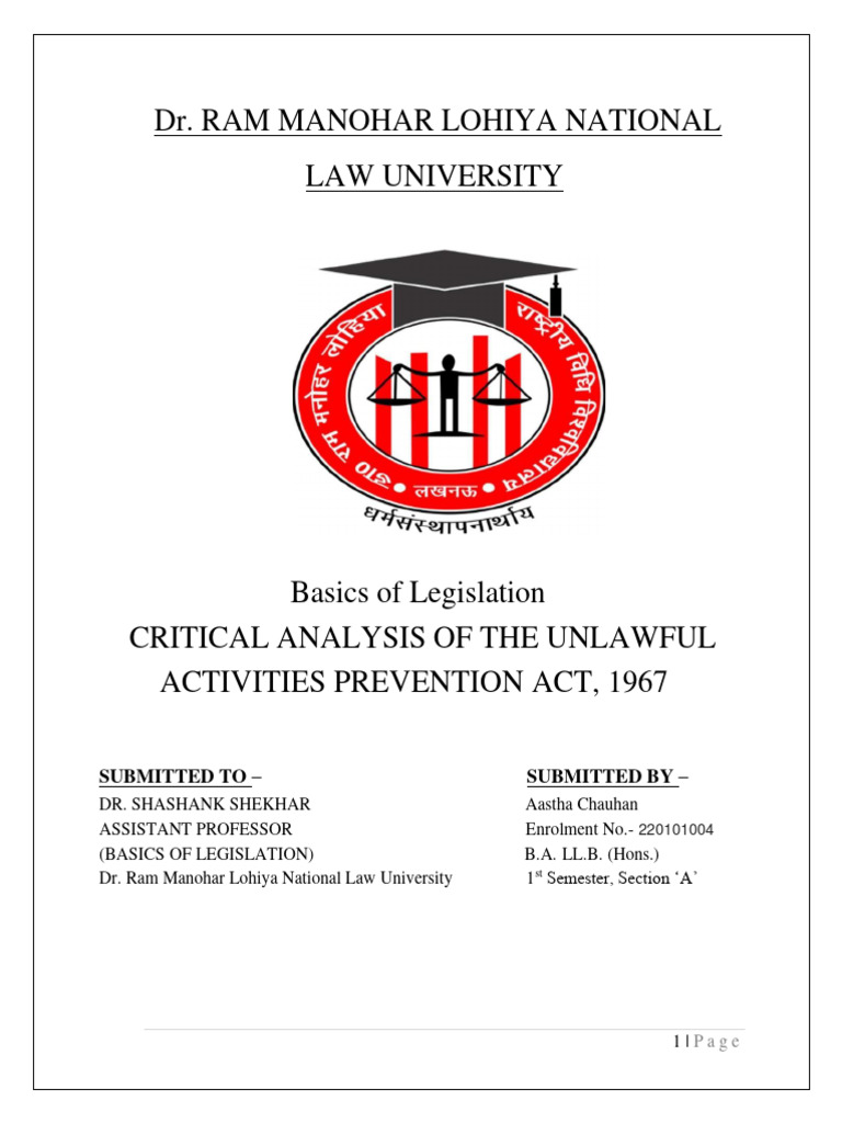 UAPA 1967: Critical Legal Analysis | PDF | Arrest | Bail