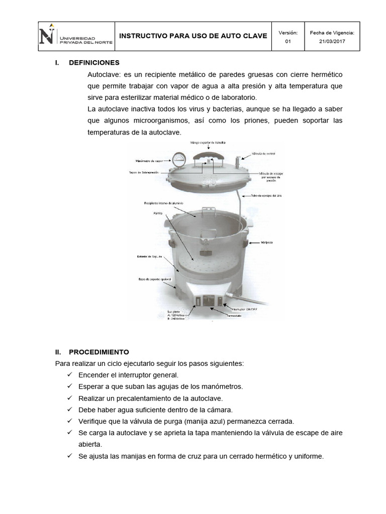 Instructivo de Autoclave | Descargar gratis PDF | Esterilización ...