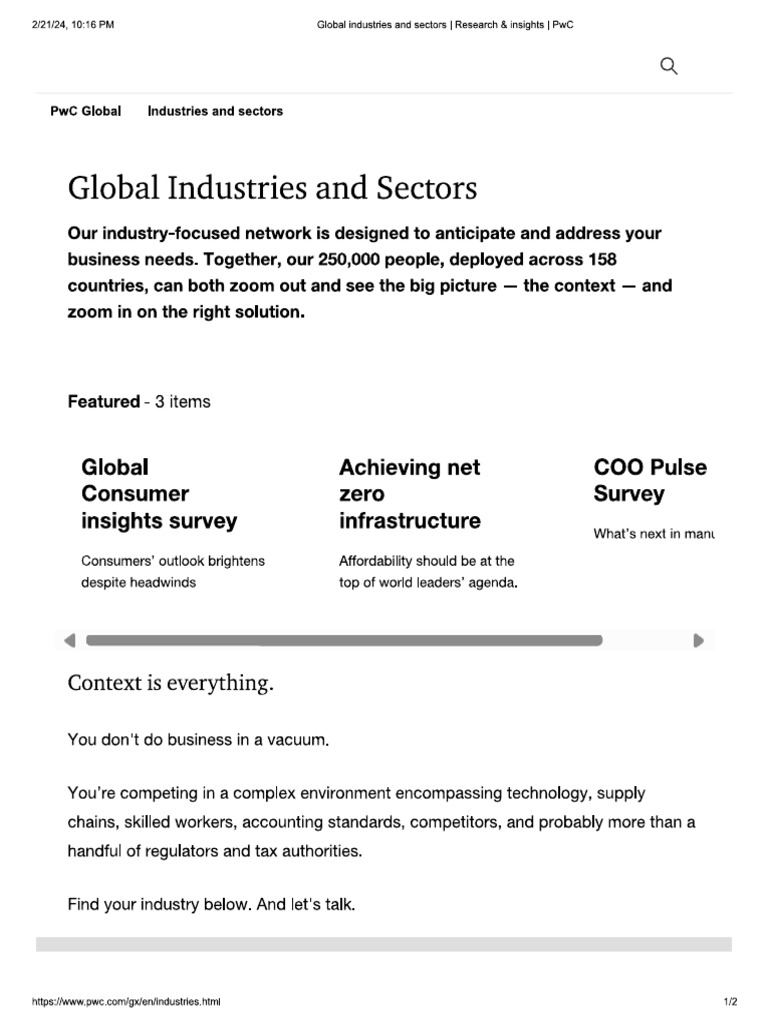 Global Industries and Sectors - Research & Insights - PWC | PDF