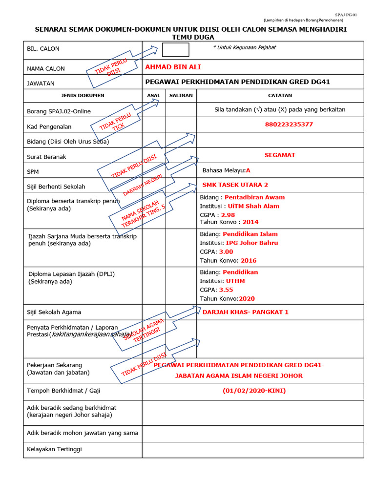 Contoh Senarai Semak | PDF