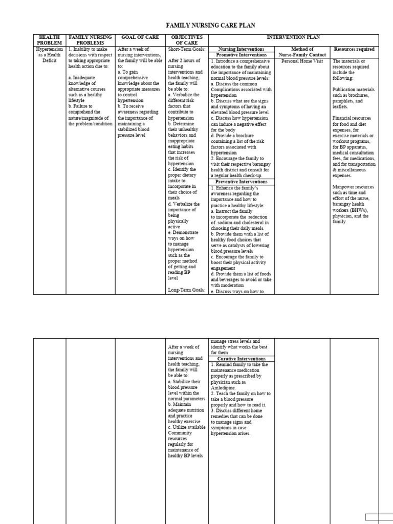 Family Nursing Care Plan for Hypertension | PDF | Hypertension | Nursing