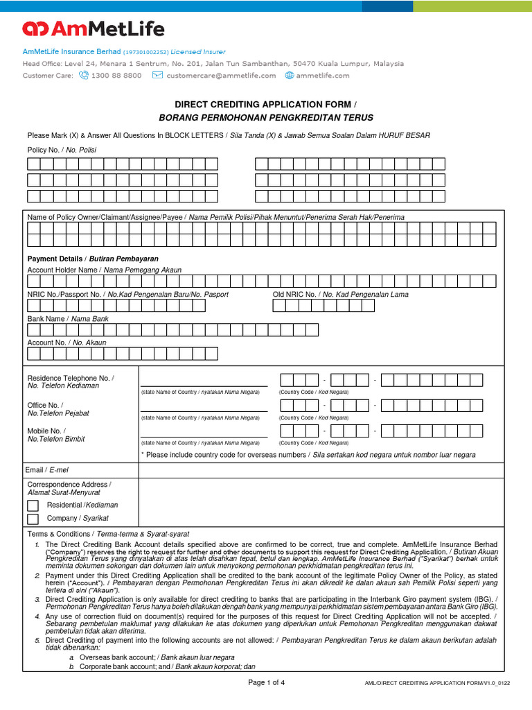 Direct Crediting Application Form | PDF | Money | Business