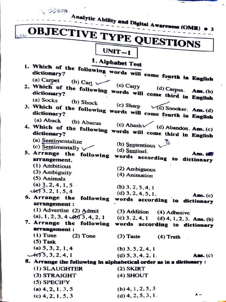 Alphabetical Order Test Questions | PDF | Metrology