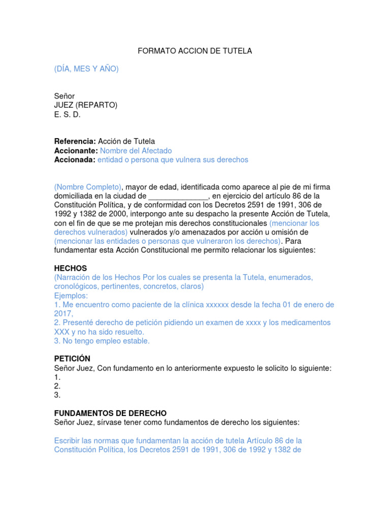 Modelo Acción de Tutela 1 | PDF | Justicia | Crimen y violencia