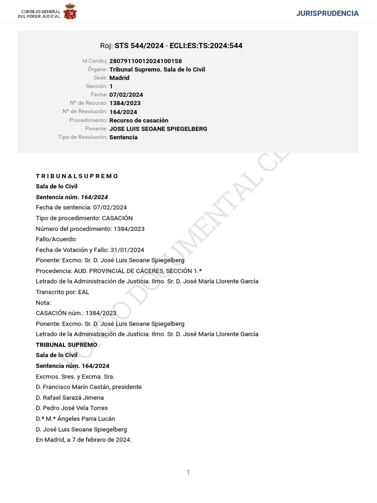 STS 544 2024 | PDF | Sentencia (ley) | Caso de ley