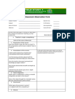 FORM 1 Classroom Observation Form For FS Students