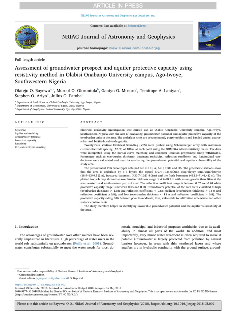 Nriag journal of astronomy and geophysics pdf aquifer groundwater