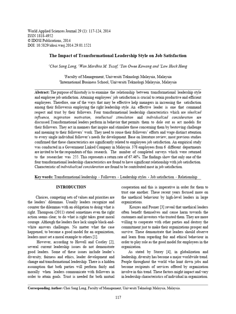 The Impact of Transformational Leadershi-1 | PDF | Transformational ...