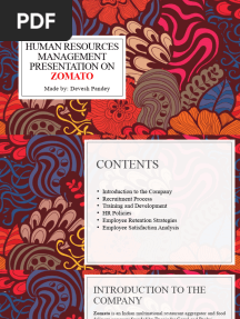HUMAN RESOURCES MANAGEMENT Presentation On Zomato
