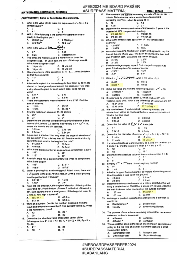 ME Board Exam Surepass Materials | PDF