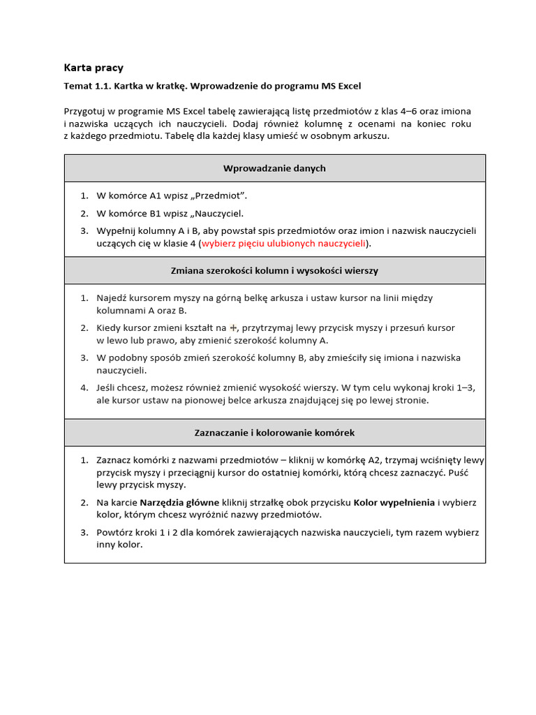 Karta Pracy Kartka W Kratke Wprowadzenie Do Programu | PDF