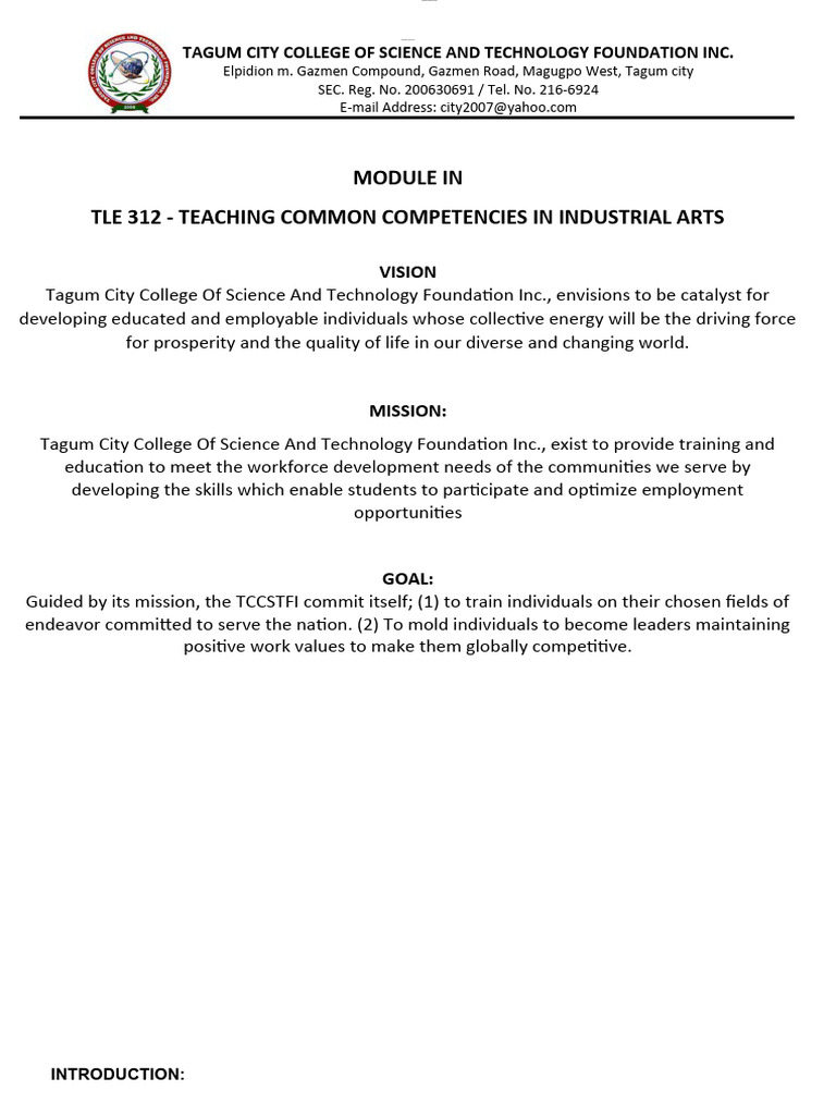 Module in Teaching Common Competencies in Industrial Arts PDF