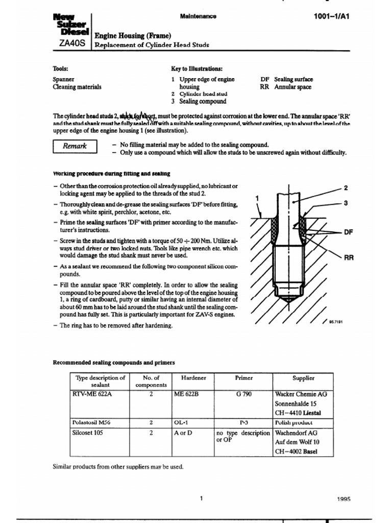 1001-1 A1 ENGINE HOUSING (FRAME) - Replacement of Cylinder Head Studs | PDF