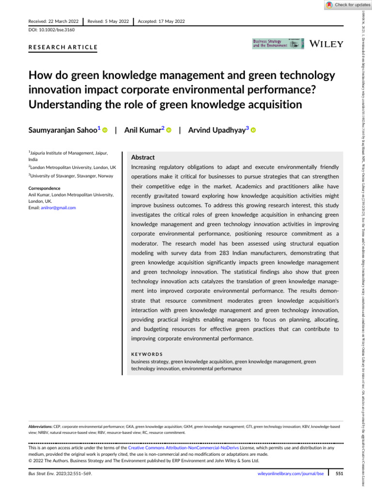 Green Knowledge's Impact on Corporate Performance | PDF | Analytics ...