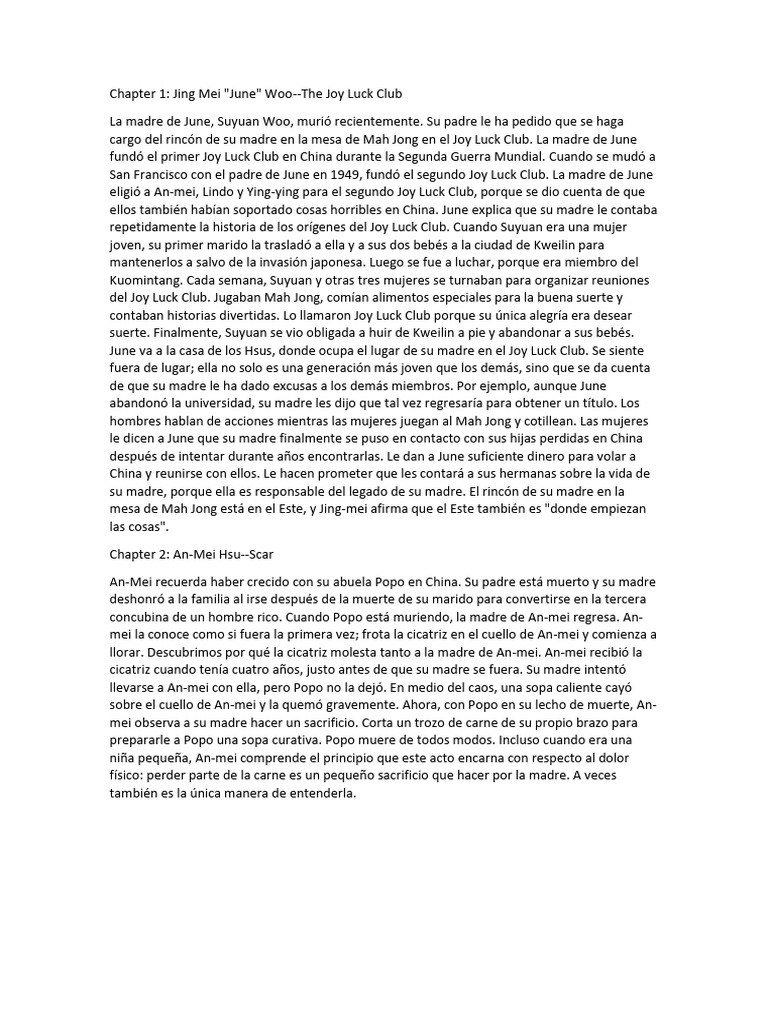 Resumenes The Joy Luck Club | PDF | Vela | Luna